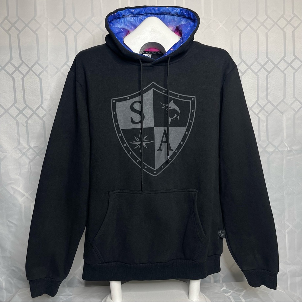 SA Company Modern Black Shield Logo Lined Hoodie Size L
